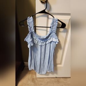 Anthropologie Light Blue Ruffled Top